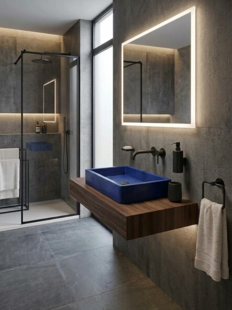 Lavabo | Beton Lavabo | Tezgah Üstü Lavabo Dikdörtgen - Mavi