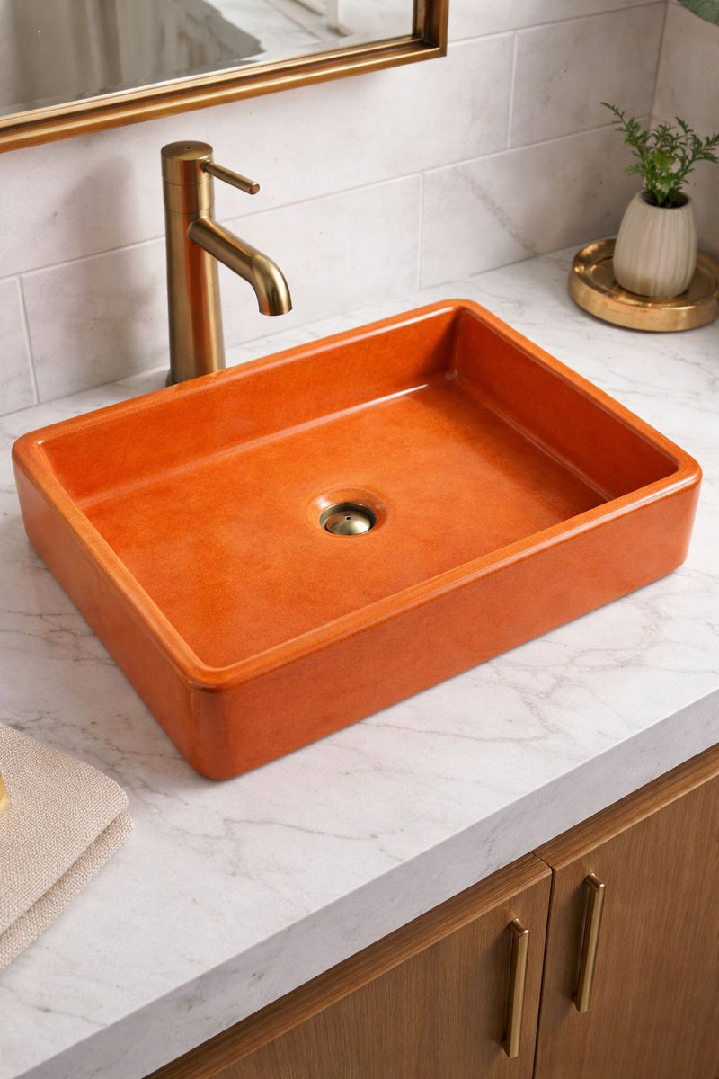 Premium Dikdörtgen Beton Lavabo - Turuncu