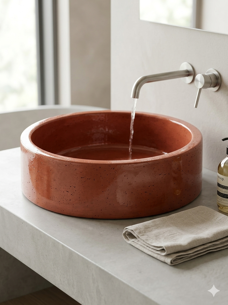 Lavabo | Beton Lavabo | Tezgah Üstü Lavabo Yuvarlak - Turuncu