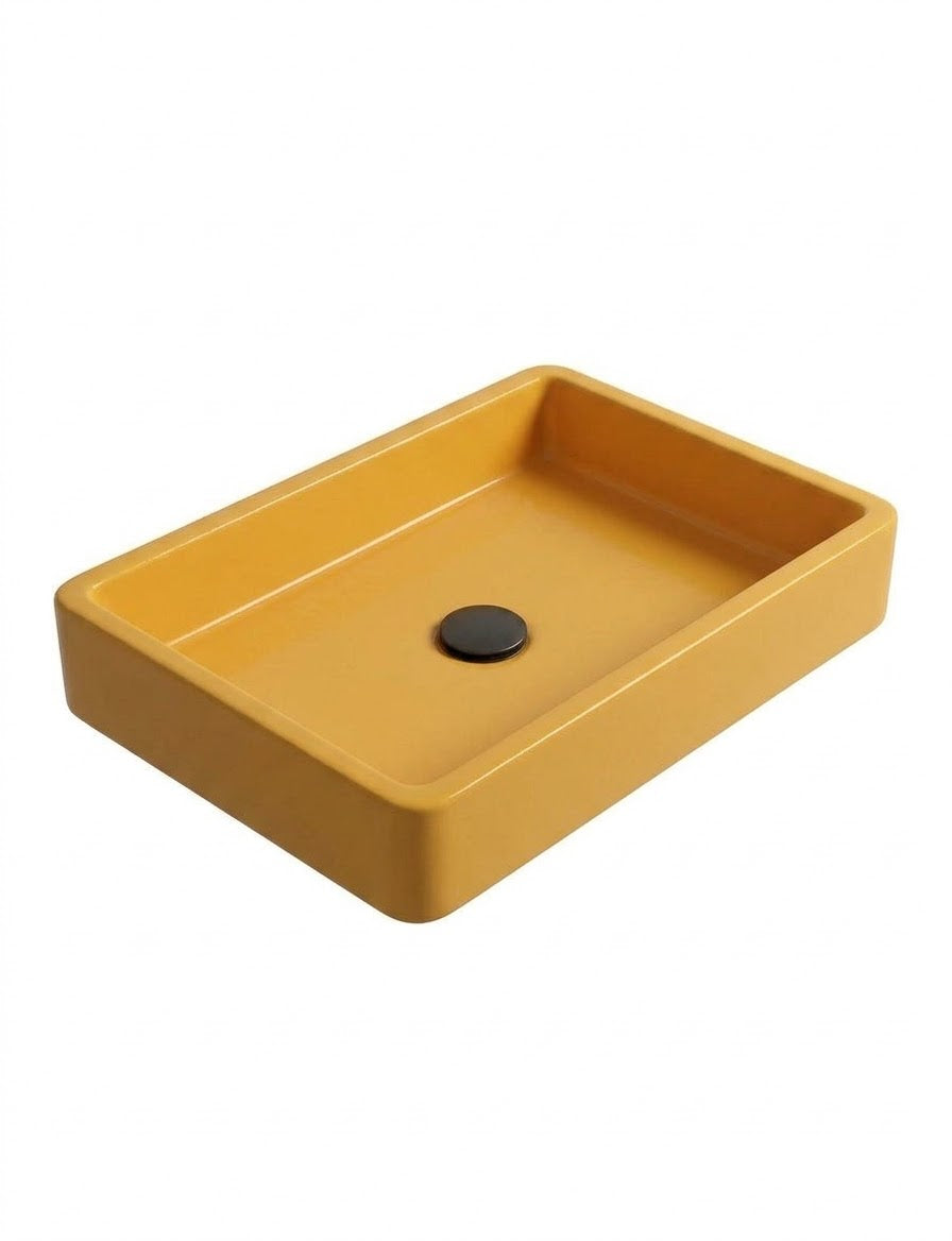 Lavabo | Beton Lavabo | Tezgah Üstü Lavabo Dikdörtgen - Sarı