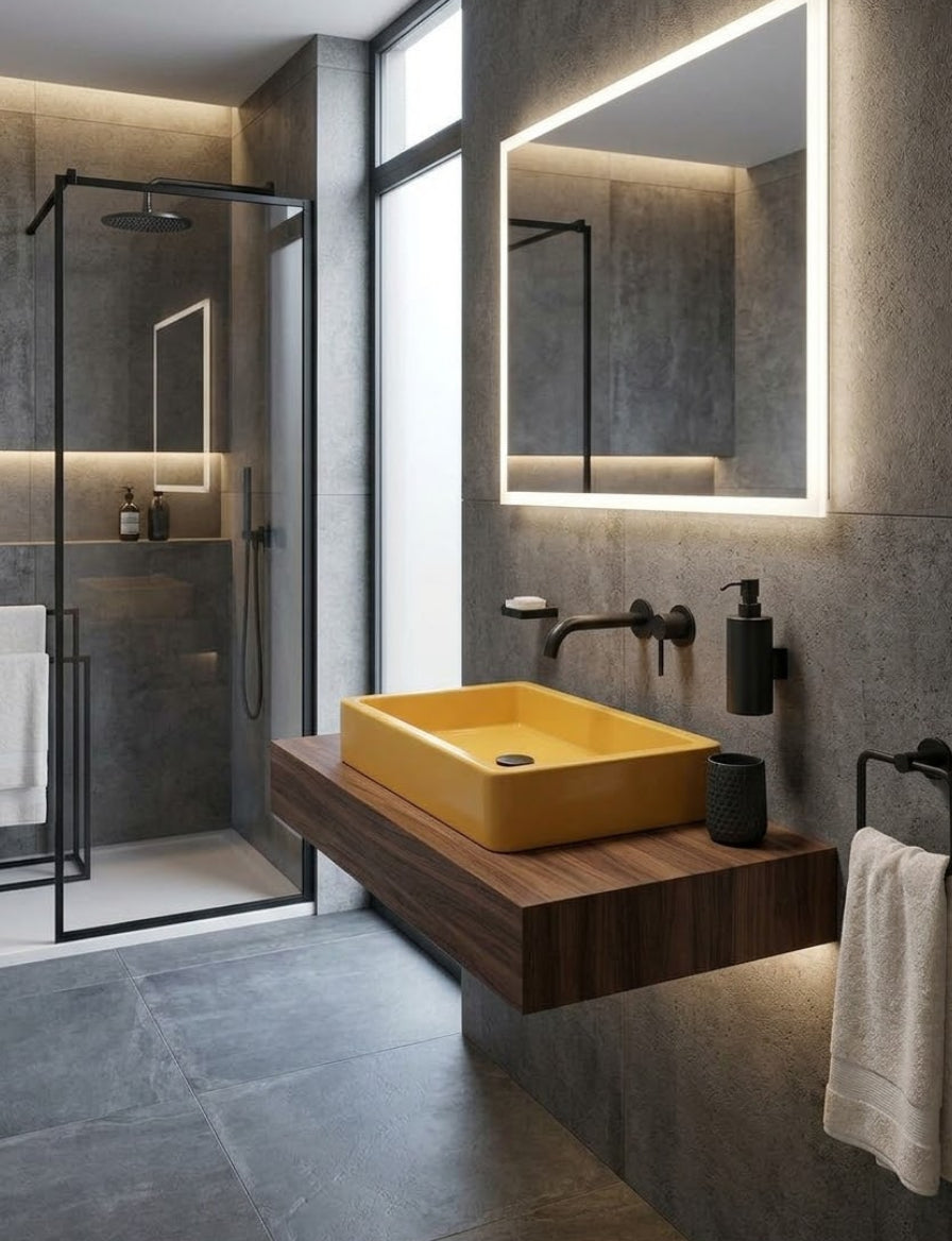 Lavabo | Beton Lavabo | Tezgah Üstü Lavabo Dikdörtgen - Sarı