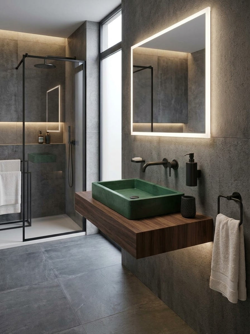 Lavabo | Beton Lavabo | Tezgah Üstü Lavabo Dikdörtgen - Yeşil