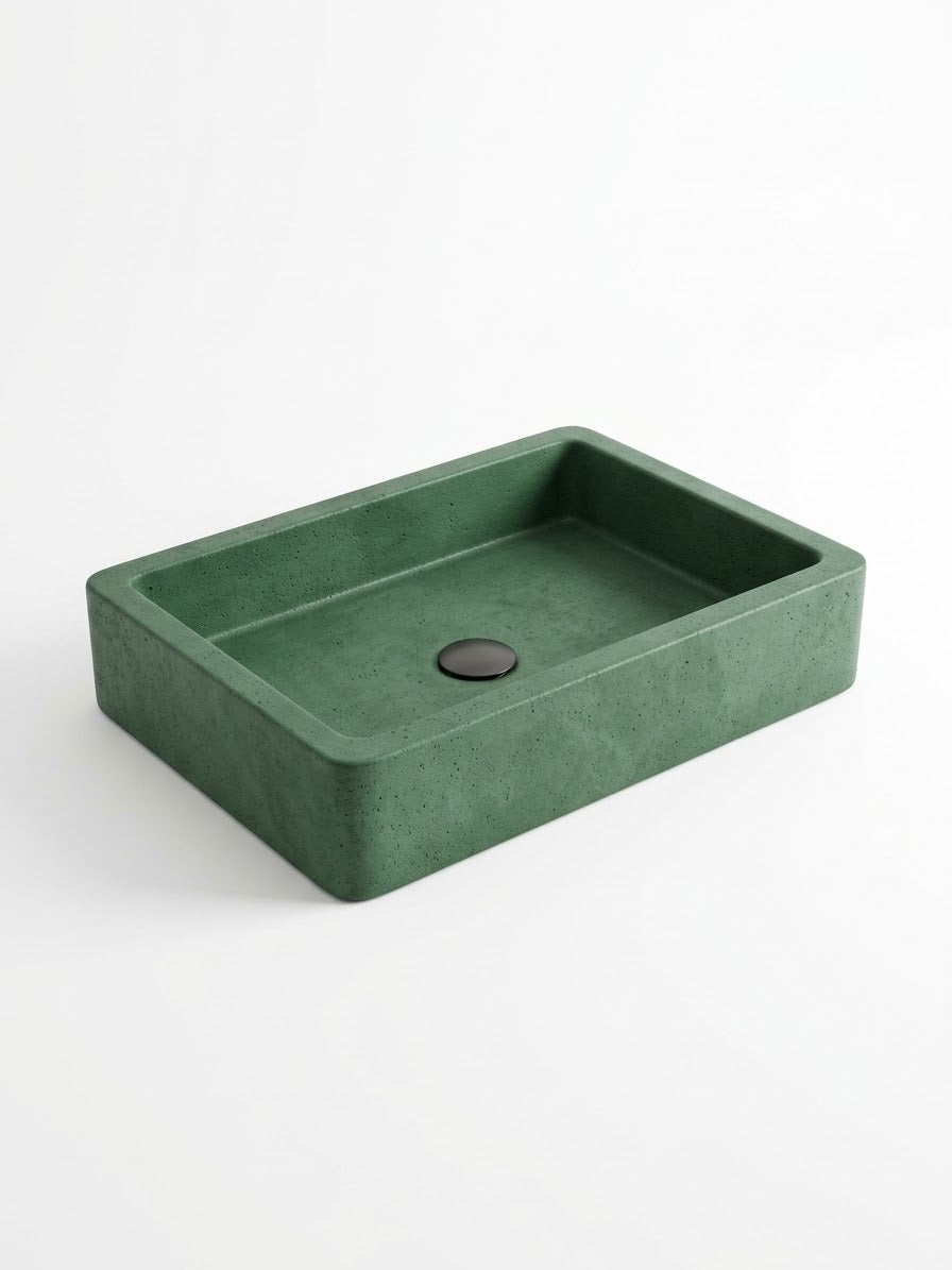 Lavabo | Beton Lavabo | Tezgah Üstü Lavabo Dikdörtgen - Yeşil