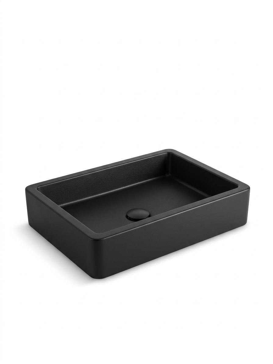Lavabo | Beton Lavabo | Tezgah Üstü Lavabo Dikdörtgen - Siyah