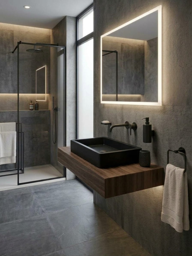 Lavabo | Beton Lavabo | Tezgah Üstü Lavabo Dikdörtgen - Siyah
