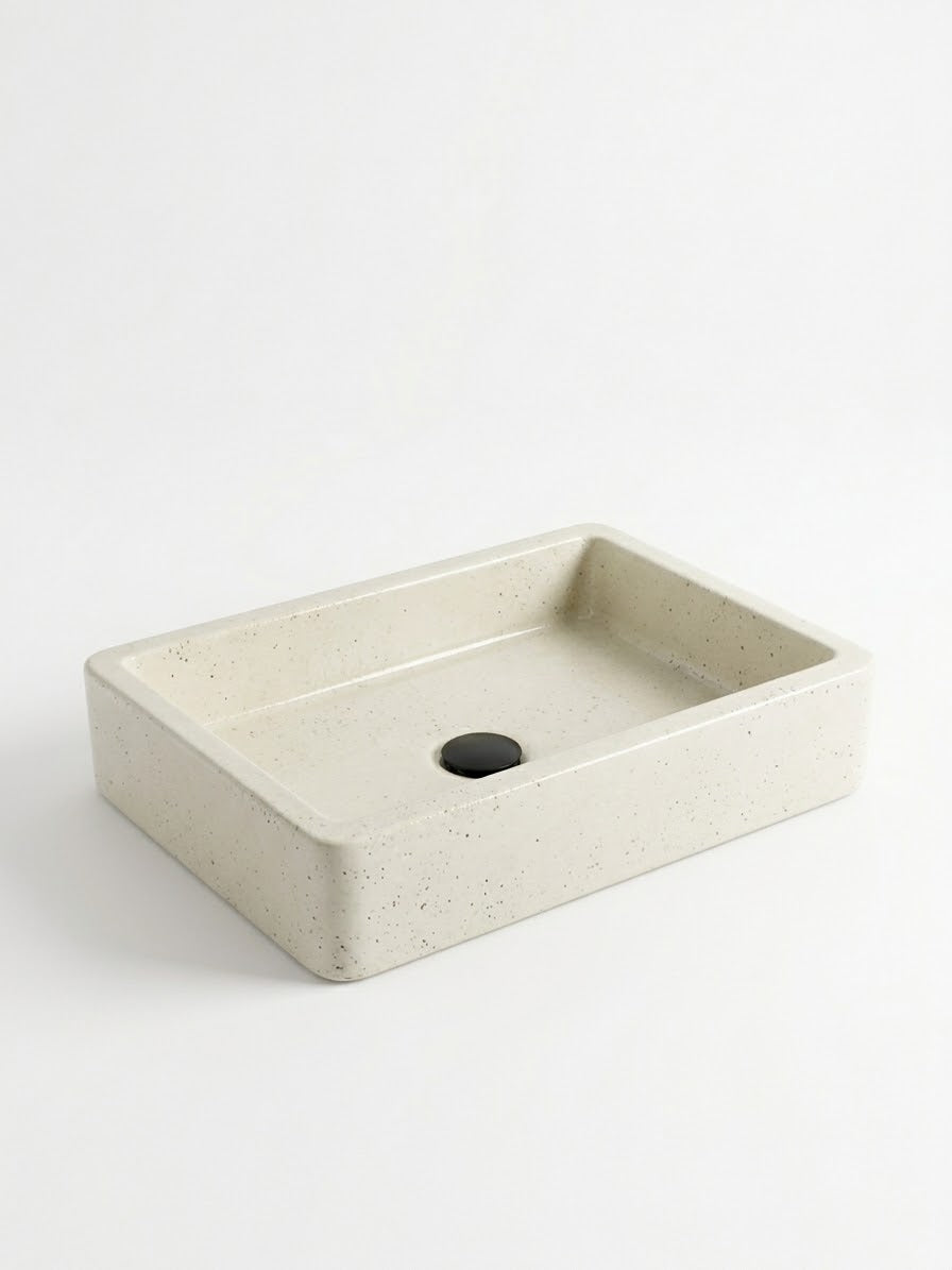 Lavabo | Beton Lavabo | Tezgah Üstü Lavabo Dikdörtgen - Beyaz