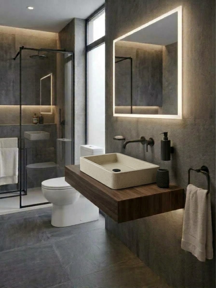 Lavabo | Beton Lavabo | Tezgah Üstü Lavabo Dikdörtgen - Beyaz