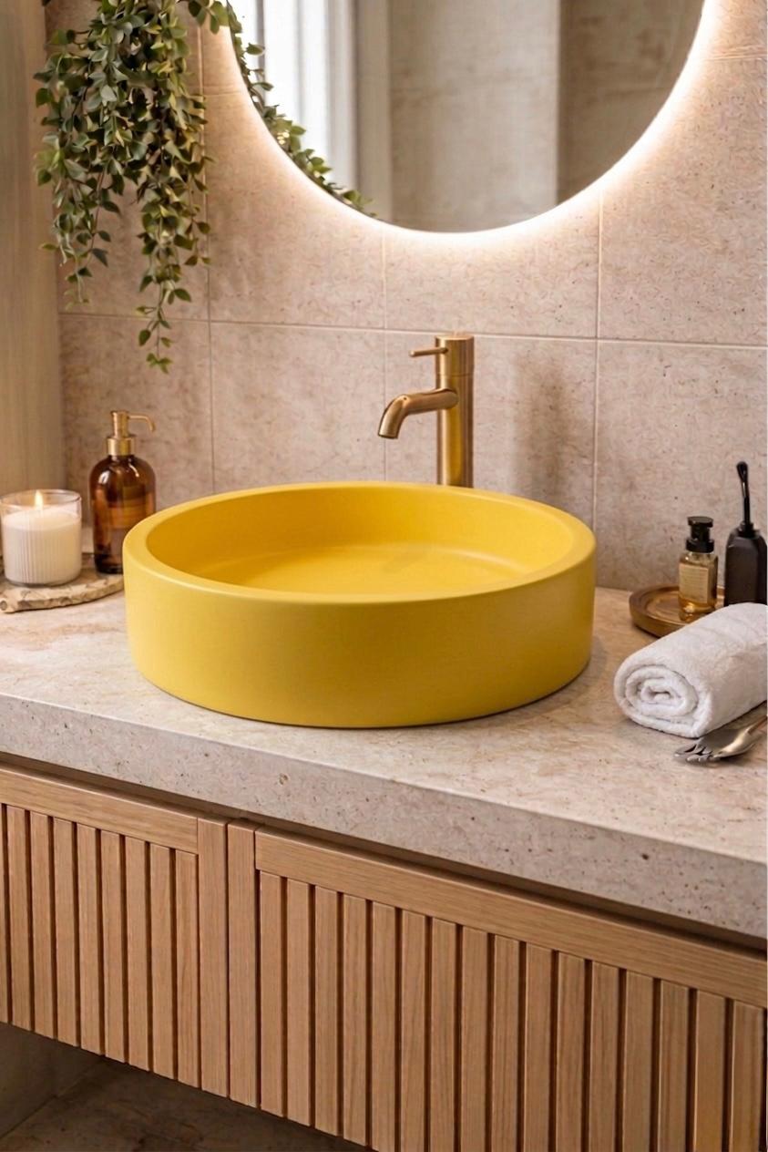Modern Beton Lavabo - Sarı