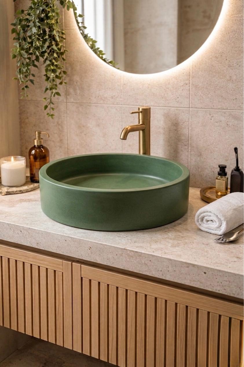 Modern Beton Lavabo - Yeşil