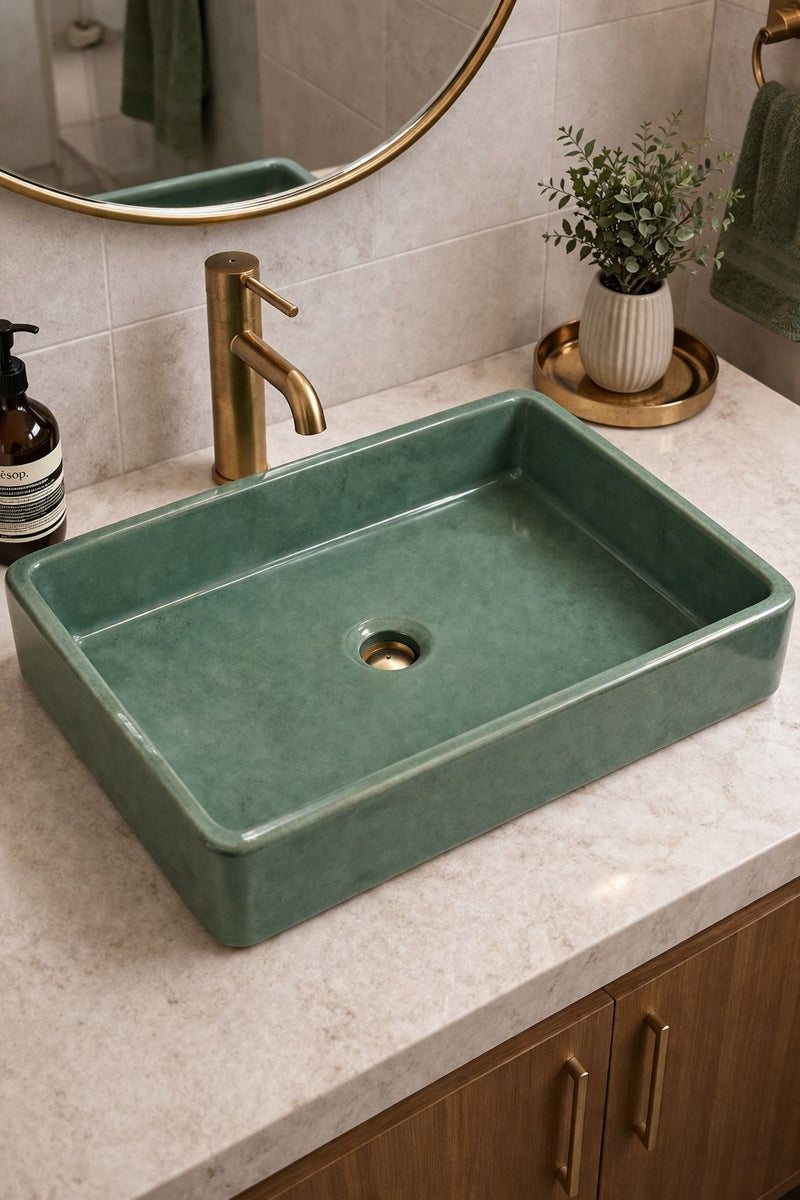 Premium Dikdörtgen Beton Lavabo - Yeşil