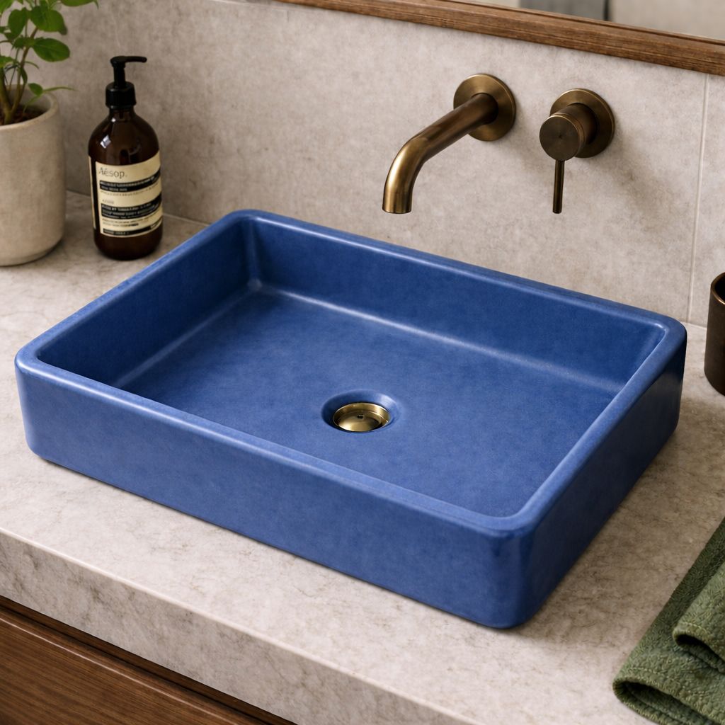 Premium Dikdörtgen Beton Lavabo - Mavi