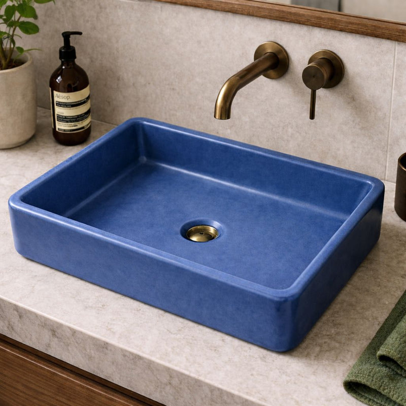 Premium Dikdörtgen Beton Lavabo - Mavi